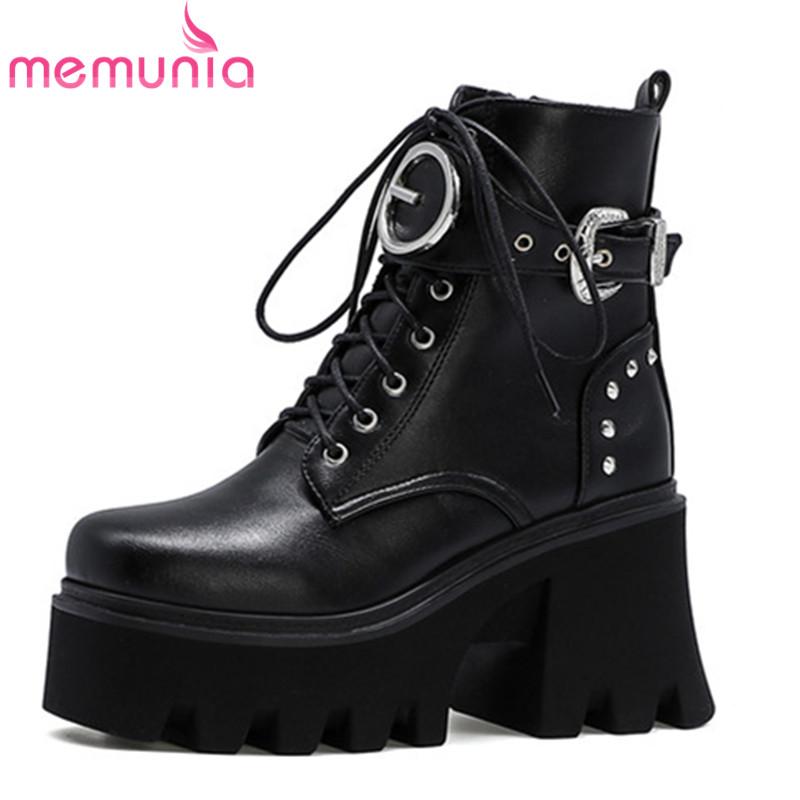 

MEMUNIA 2020 hot sale casual punk shoes women thick heel platform boots buckle rivet fashion ankle boots woman, Black