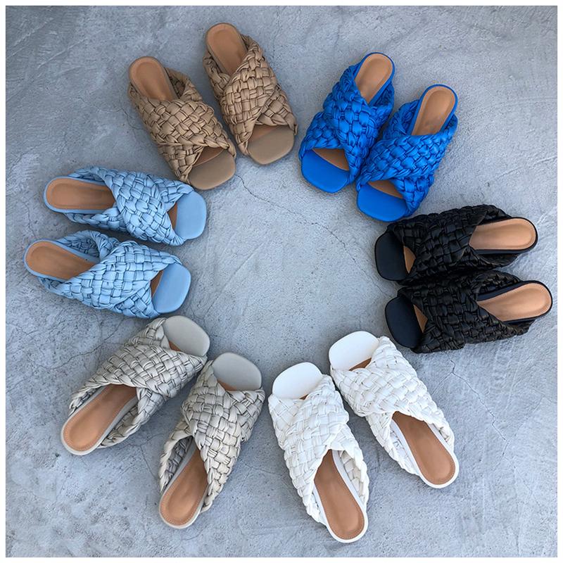 

Big Size 42 Women Slippers Brand Weave Slides Flat Heel Open Toe Ladies Sandal Shoes Ladies Casual Outdoor Beach Female Flip Flo, Deep blue