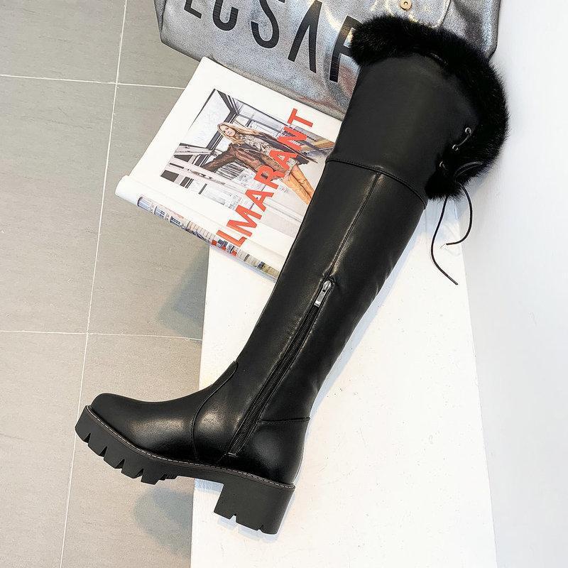 

New winter style warm Knee high boots snow boots Women waterproof True fur Non-slip snow warm Women shoes Size 34-431, Black