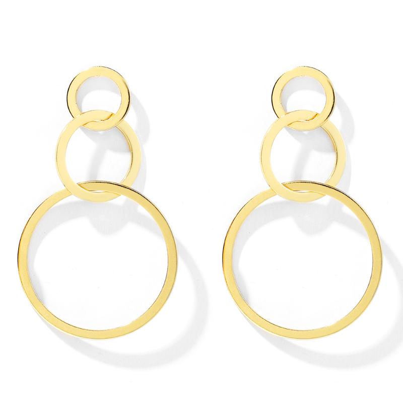 

Ant Angel Triple Hoop Drop Earrings Circle Ilver Gold Plated Dangle Round Link Earring Handmade Tiny Round Hammer Stud Earring