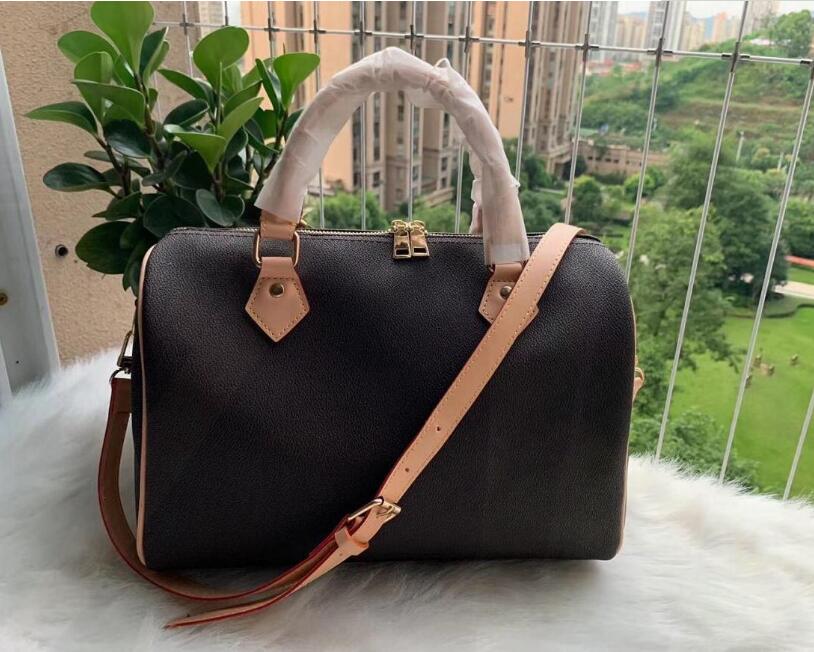 

2020 Fashion 100% genuine leather Speedy Handbag Medium tote 25/30/35cm shoulder bag Classic Canvas shopping Bag traveling Bag