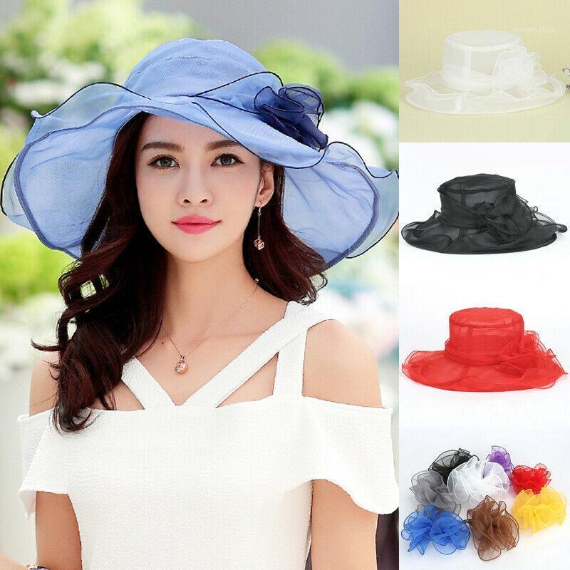 

Summer Solid Women's Lace Wide Brim Cap Party Wedding Sun Beach Hats1, White