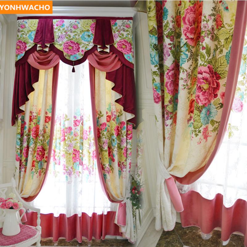 

Custom curtains Rural American printed European pastoral romantic wedding room cloth blackout curtain tulle valance drapes N865, Tulle sheer