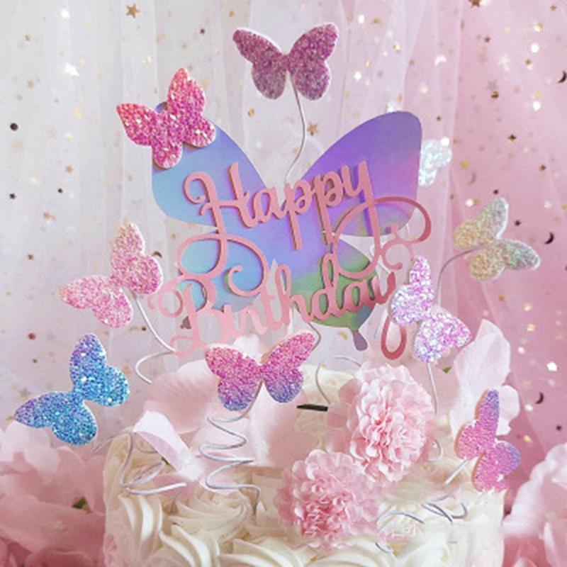 

Colourful Laser Butterfly Happy Birthday Cake Topper Girl Women Happy Birthday Party Decor Butterfly Cupcake Topper Lovely Gift1