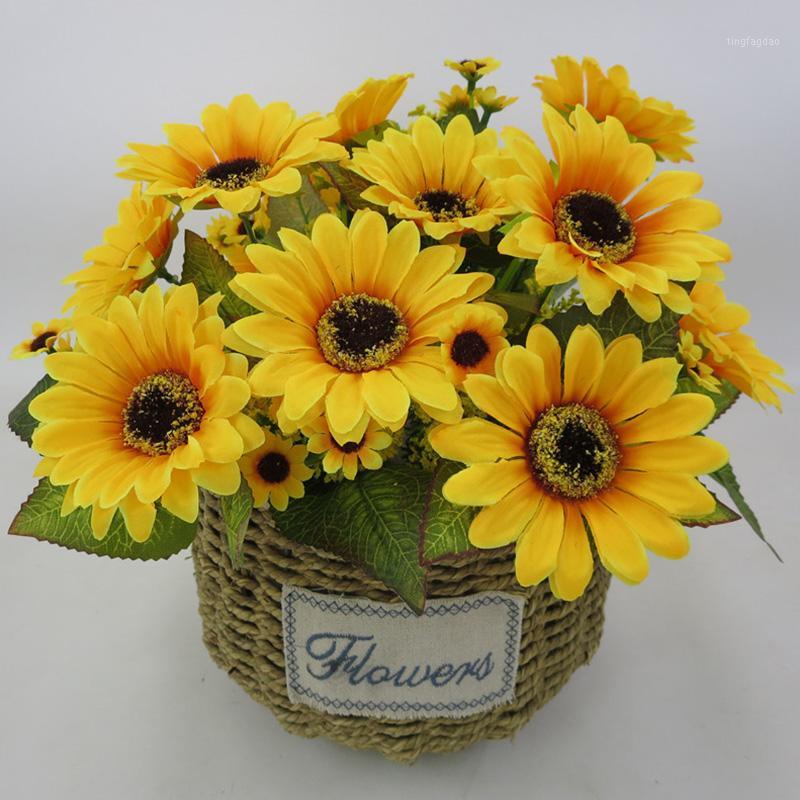 

7 Heads Silk Sunflower Artificial Flower Bouquet For Wedding Box Decoration Headmade Scrapbooking Accessories Fake Flowers1, As pic