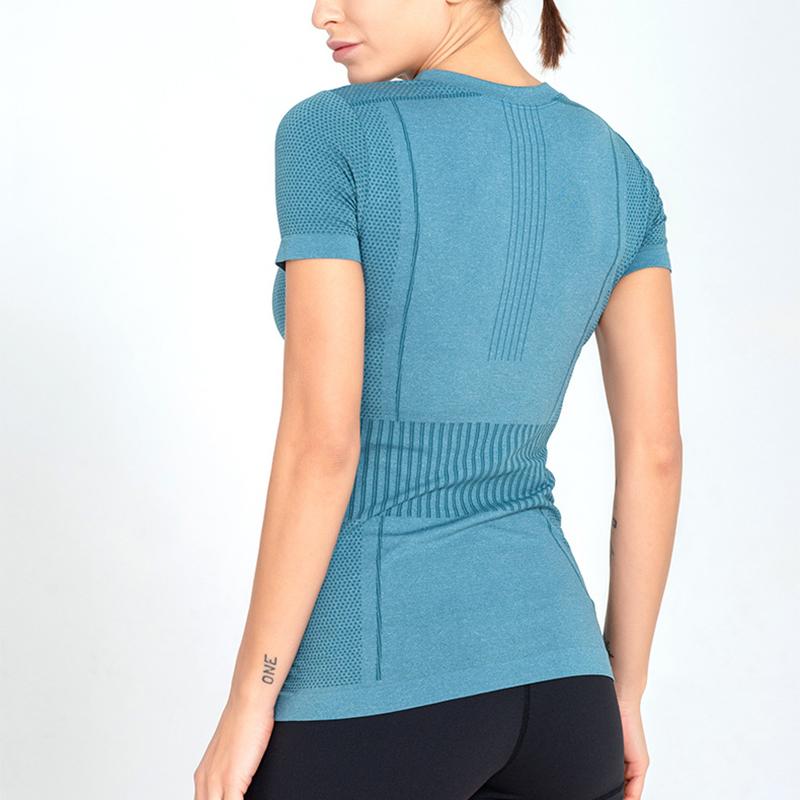 

Women Short Sleeve Running Shirts Seamless Yoga T-shirts Striped Sports Shirts Quick Dry Fitness Gym Crop Tops Sport Wear, Black