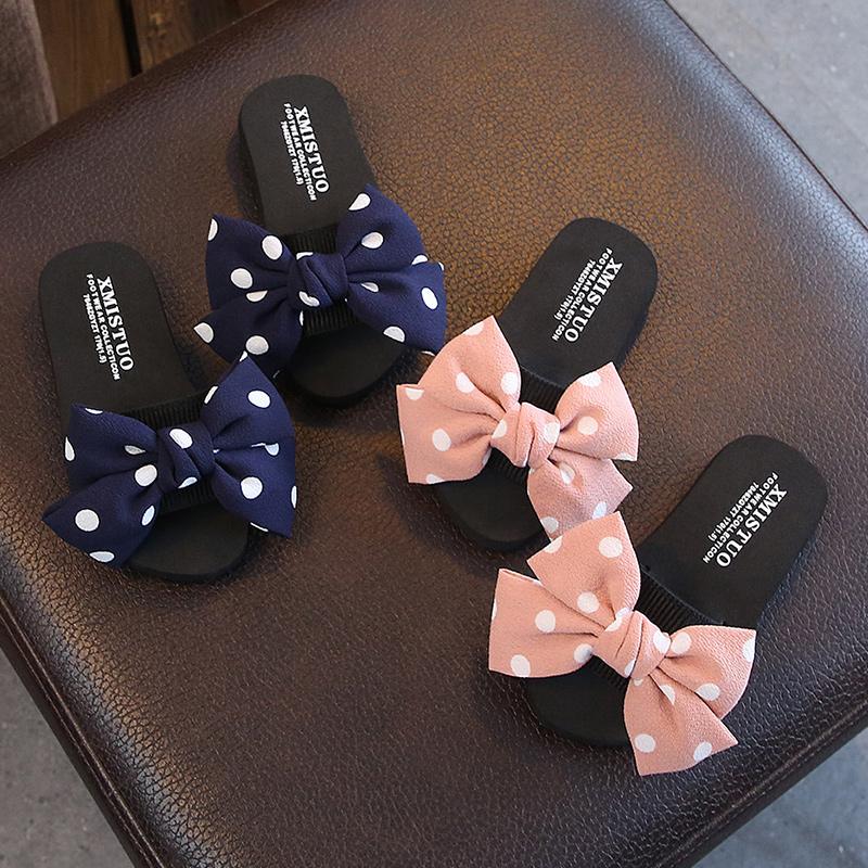 

Children's Slippers Summer Lovely Dots Bowknot Skid-proof Girls Slippers Parent Child Beach Shoes Open Toe Kids 24-42#, Black