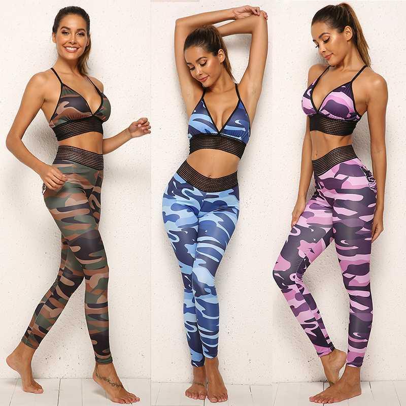 

Camouflage Yoga Set Seamless Workout Clothes For Women Fitness Running Set Sport Suits For Women Sleeveless Yoga Suit Sportswear1, Blue