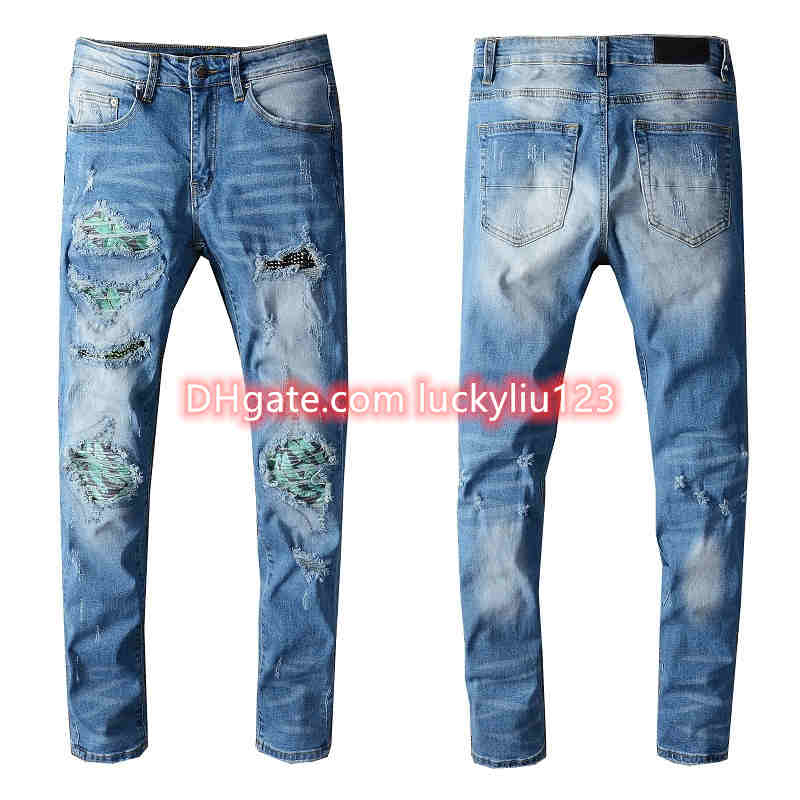 

2021 Famous Mens Jeans Mens Ripped Skinny Slim Elastic Denim Fit Biker Jeans Fashion Fit Zipper Ripped Pants Casual Hip Hop Trousers 28-40, 22