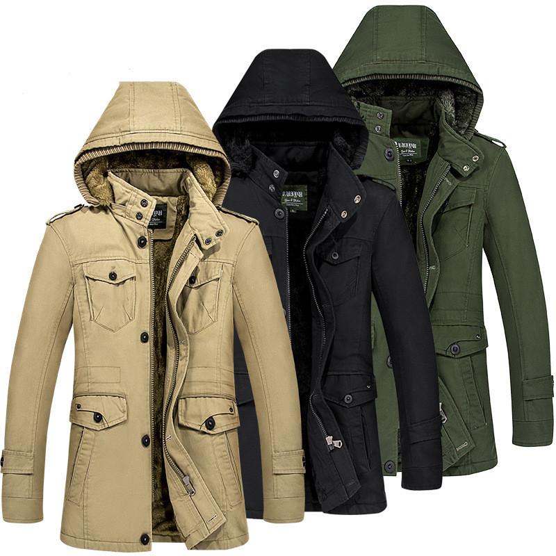 

Men's Plush Thickened Cotton Wash Windbreaker Outdoor Camping Climbing Middle Age Large Size Casual Coat Male Clothing, Black