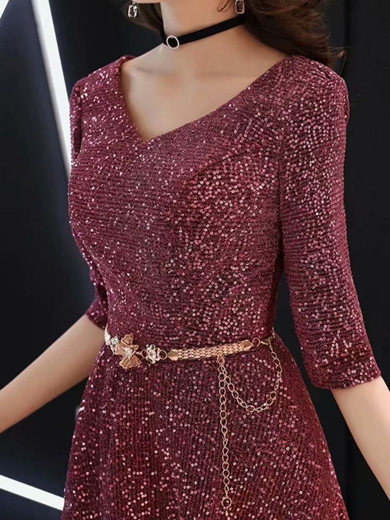 

2021 New Dressed Evening Low-cut v Zipper Half Sleeve Party Dress GQNV, Same as images