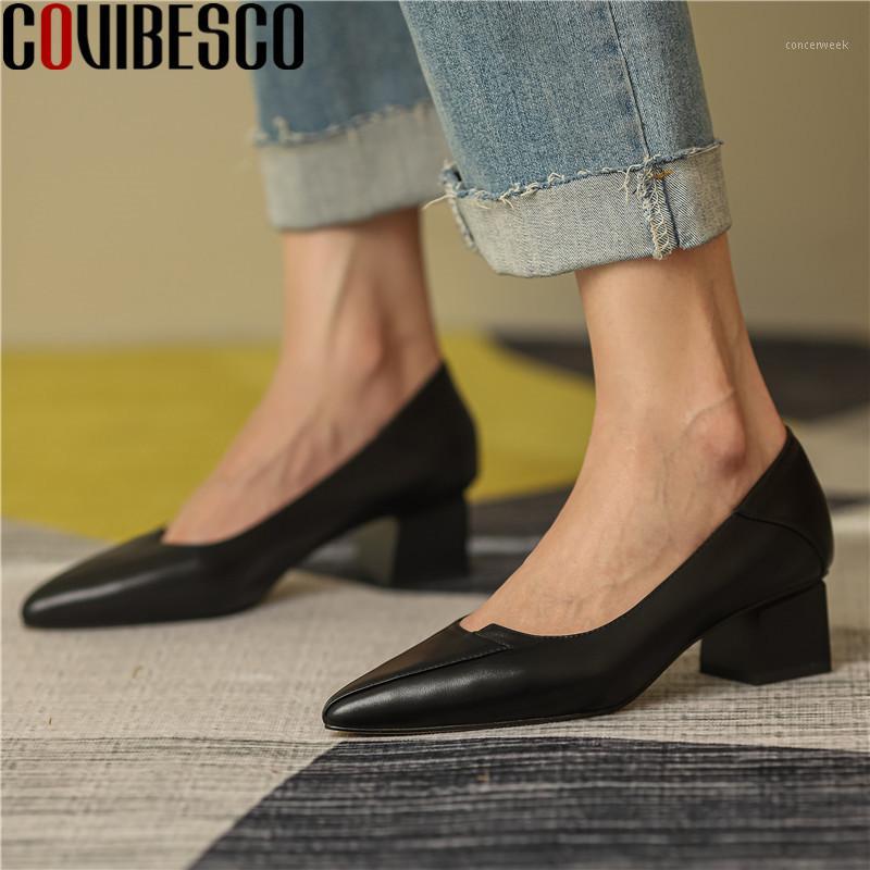 

COVIBESCO Band Design Genuine Leather Women's Shoes 2020 Summer Autumn Shallow High Heels Pumps Wedding Office Lady Shoes Woman1, Black