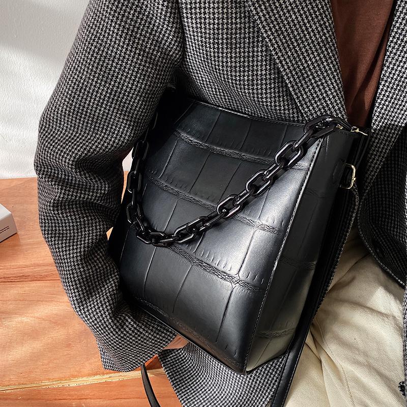 

Vintage Fashion Crocodile pattern Chain 2021 new Quality PU Leather Women Designer Handbag High capacity Shoulder Messenger Bag, Black