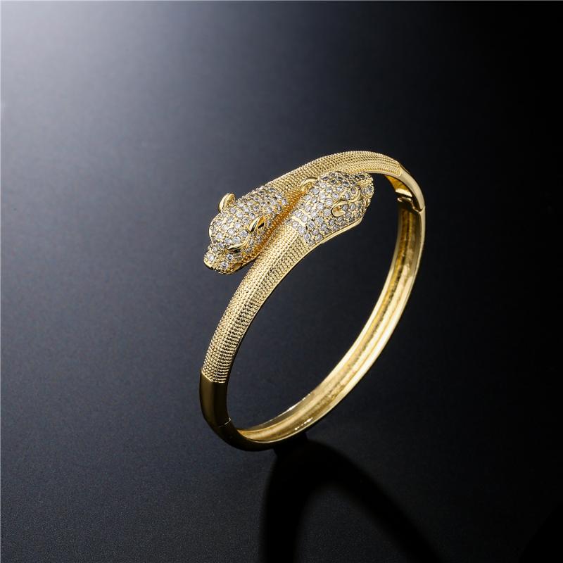 

Bangle S925 Luxury 18K Gold Plated Zircon Double Head Leopard Bracelet