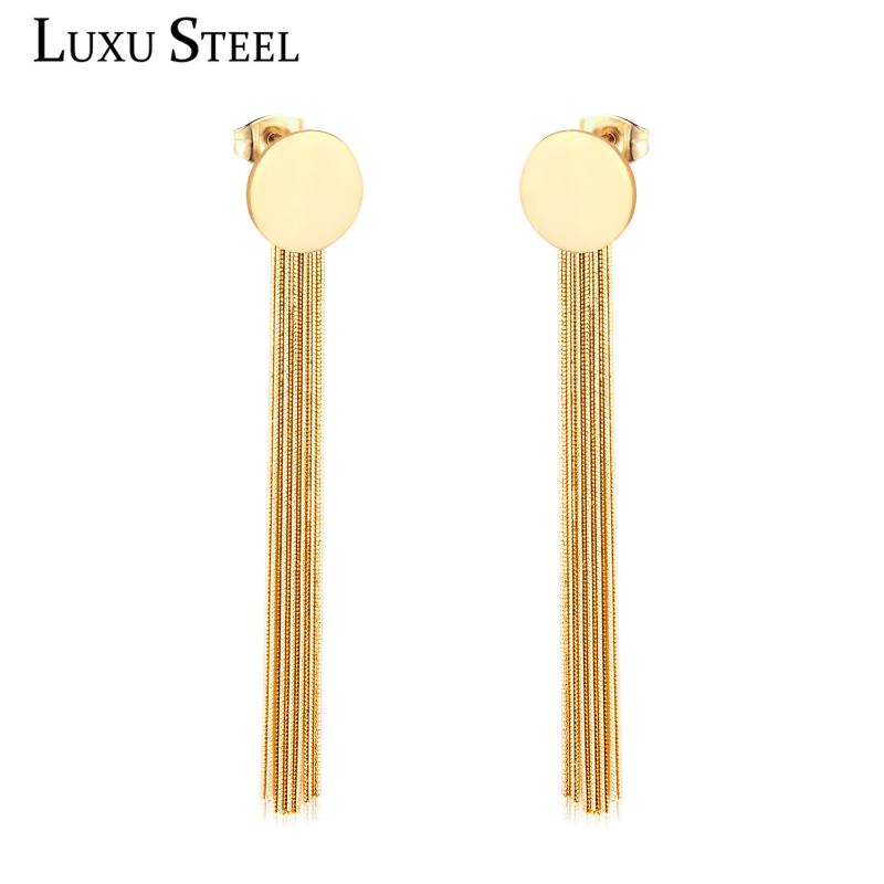 

LUXUSTEEL Long Tassel Chain Earrings Office Style Drop Earring Women Accessories Stainless Steel Push Back Jewelry