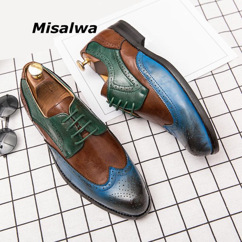 

Misalwa Wholesale Dropship Men Elegant Brogue Dress Shoes Casual Patchwork Color Blue Italian Retro Men Footwear Plus Size 38-47, Red