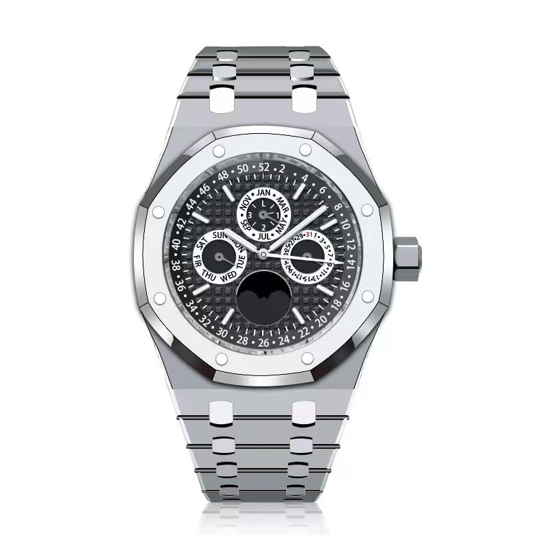 

Men's Automatic Mechanical Watch Luxury Royal REQUIN Brand Oak Strap Silver Stainless Steel Case Calendar 26574ST.OO.1220ST.001 Six Hands Black Dial, Box