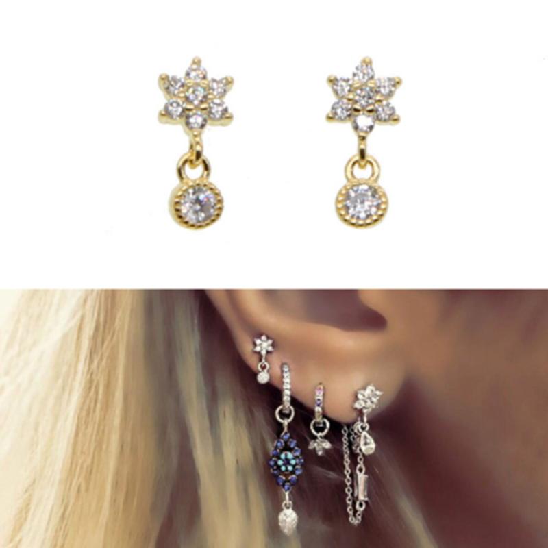 

2020 summer Fashion jewelry delicate women small cz flower earrings real 925 sterling young girls minimalist simple stud earring