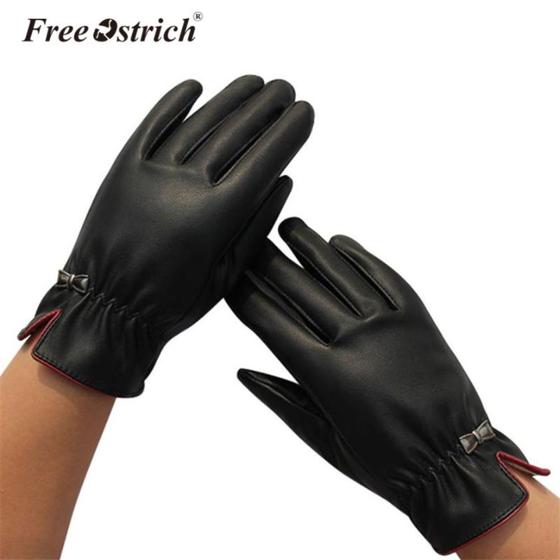 

Free Ostrich PU Gloves for Women Winter Warm Black Touch Screen Gloves L1825