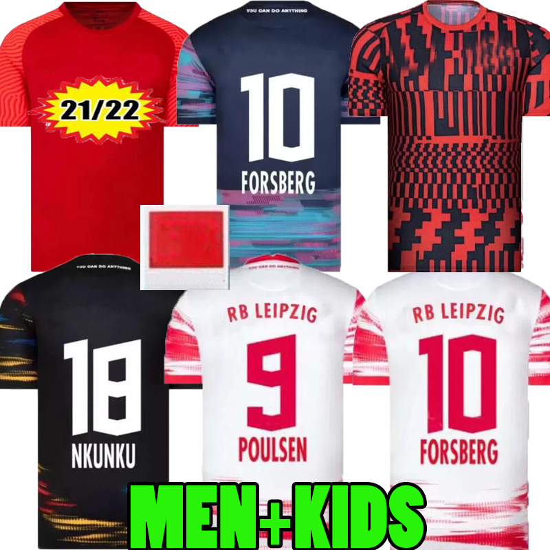 2021 2022 RBL Jerseys de football Nkunku Szoboszlai Poulsen 21 23 23 4ème Leipziges Angelino Adams Olmo Kluivert Silva Haidara Laaimer Moriba Men