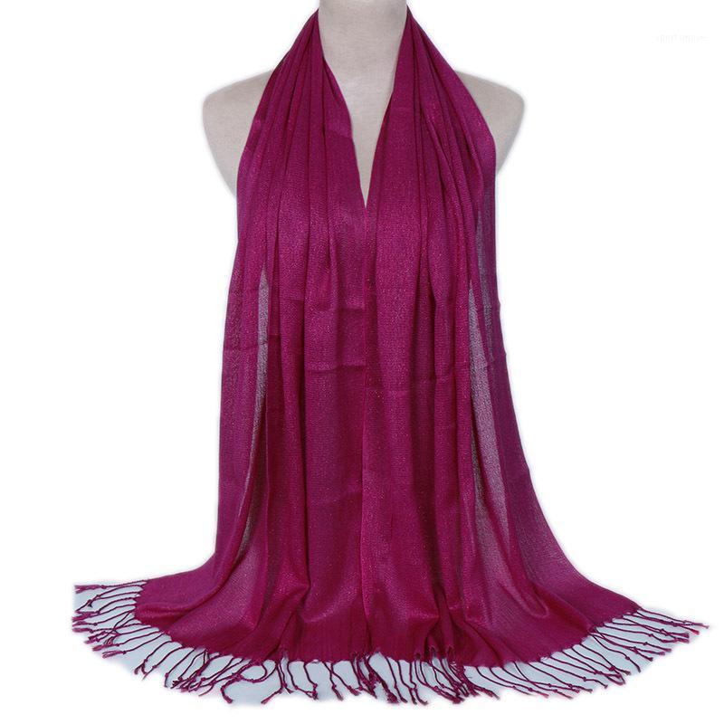 

Fashionable Shimmer Lurex Shawl Scarf For Women Arab Islamic Headscarf Tassel Muslim Hijabs Turban Glitter Head Covering Muffler1