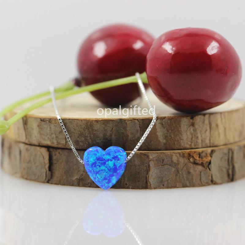 

Synthetic OP05 Dark Blue Opal Heart with S925 Silver Gold Heart Shaped Opal Necklace For Women Party Wedding Free Shipping