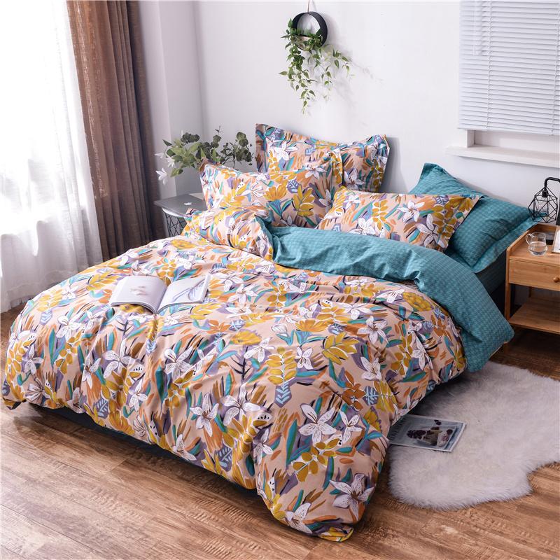 

Brief Style 13372 Pure Cotton 4pcs Bed Set Duvet Cover Pillowcase Bed Sheet Little Flowers AB Yellow Blue More Color Queen Size