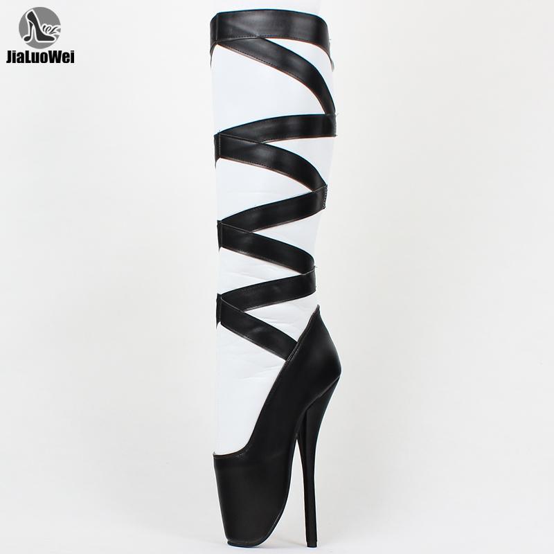 

JIALUOWEI 18CM High Heel Geometric Ballet Stiletto Pointe Boots Zipper White Black Matte knee high boots1, Custom colors