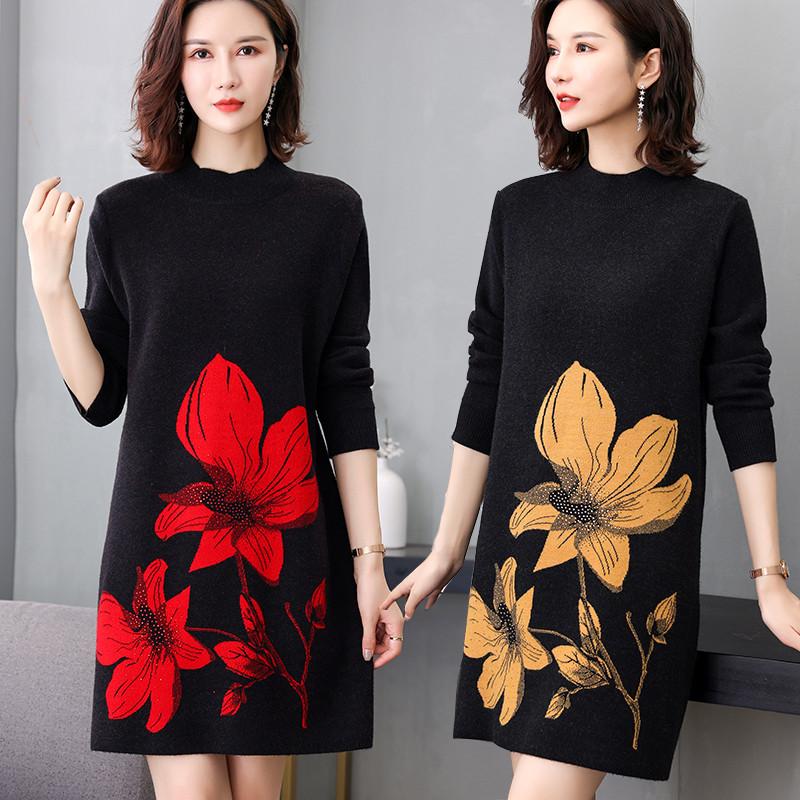 

2020 New Women's Autumn Winter Pullover Femme Mid-length Sweater Middle-aged Fashion Sweater Women Plus Size coat 6XL A374, 01 white