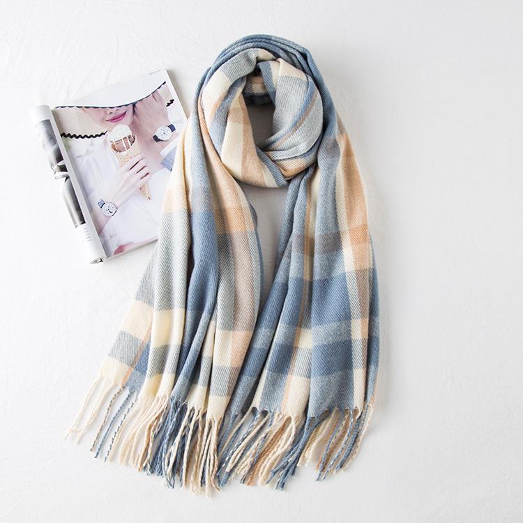 

Scarves Plaid Scarf Ladies Autumn And Winter Color Matching Knit Warm Stripes Imitation Cashmere Shawl Thick Long
