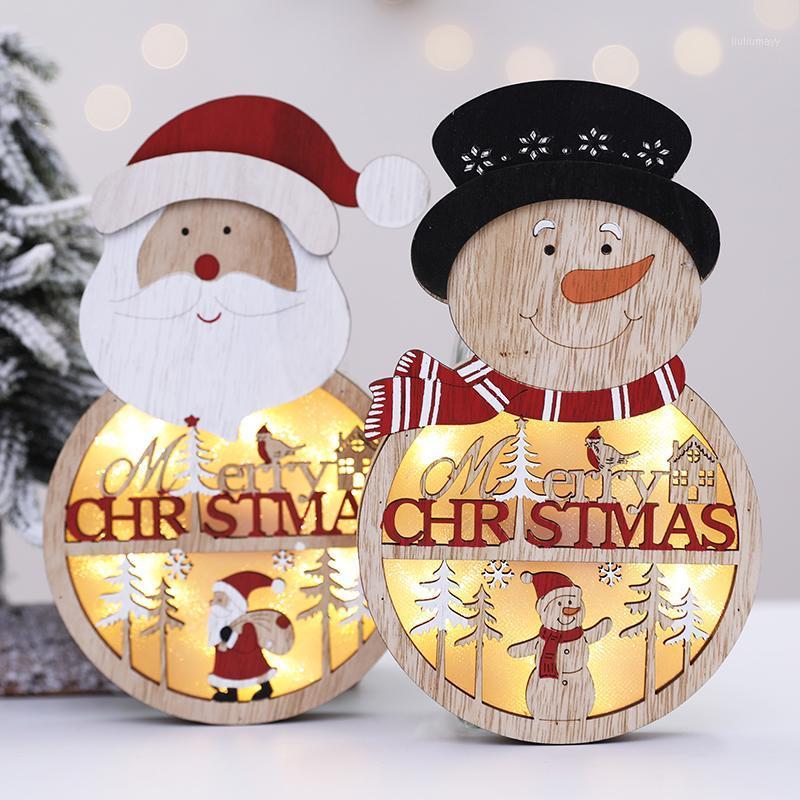 

Christmas wooden hollow electronic LED Luminous luminous snowman ornaments Santa Claus ornaments Christmas Ornament Pendant1