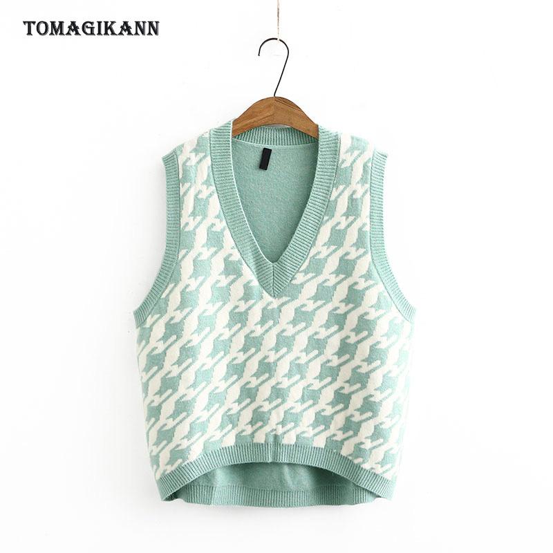 

Jacquard Knitted Pullover Vest Women 5XL Casual Korean Elasticity Sweater Spring Autumn V Neck Sleeveless Tank Tops, Blue