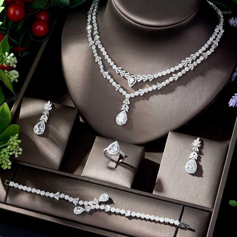 

Earrings & Necklace HIBRIDE Delicate Bridal Wedding Jewelry Sets With Shining Zirconia And Party Accessories Parure N-12111, As pic