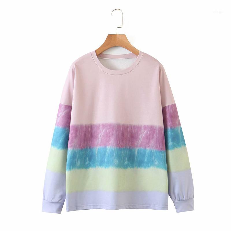 

2020 Summer Women Loose Hoodies Sweatshirts Top Long Sleeve O-Neck Tie-dye Striped Female Pullovers Sweet Street Hoodies Clothes1