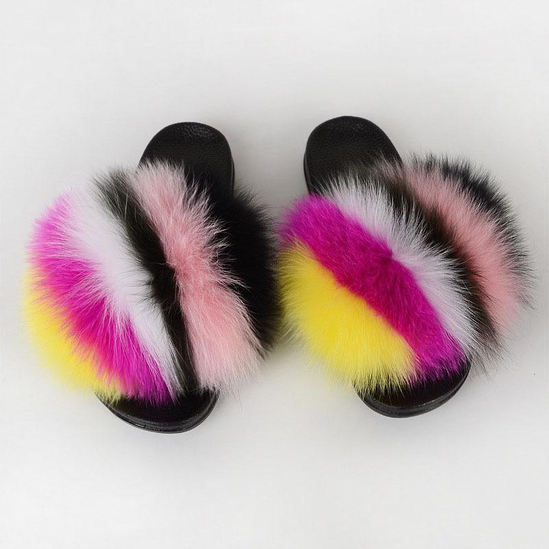 

Fashion Women Fur Slippers Real Fur Slides Female Indoor Flip Flops Casual Raccon Sandals Furry Fluffy Plush Shoes1, Faux fur