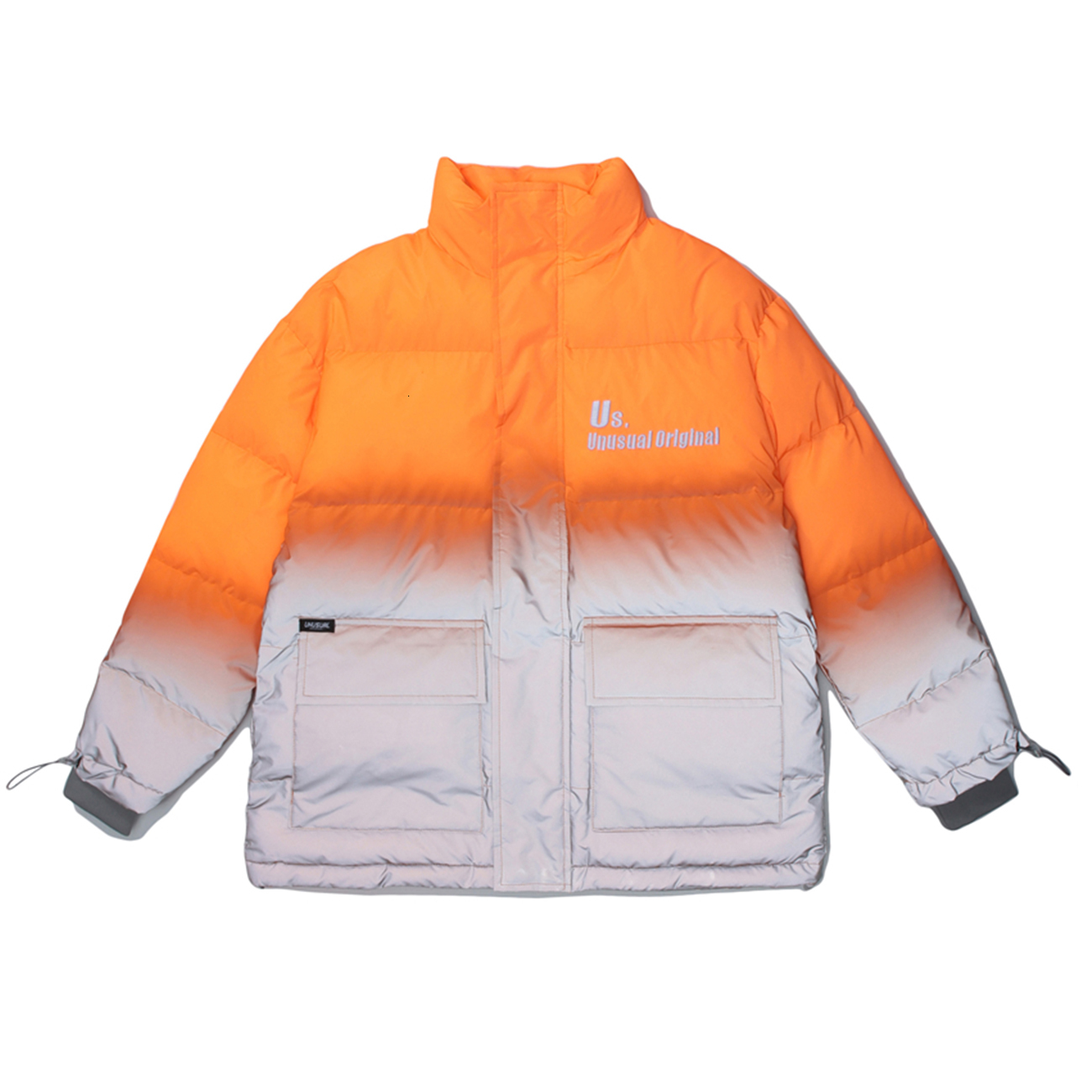 

2021 New Hip Hop Thick Parka Jackets Streetwear Harajuku Gradient Reflective Punk Rock Winter Padded Jacket Coats Outwear A5nh, Black