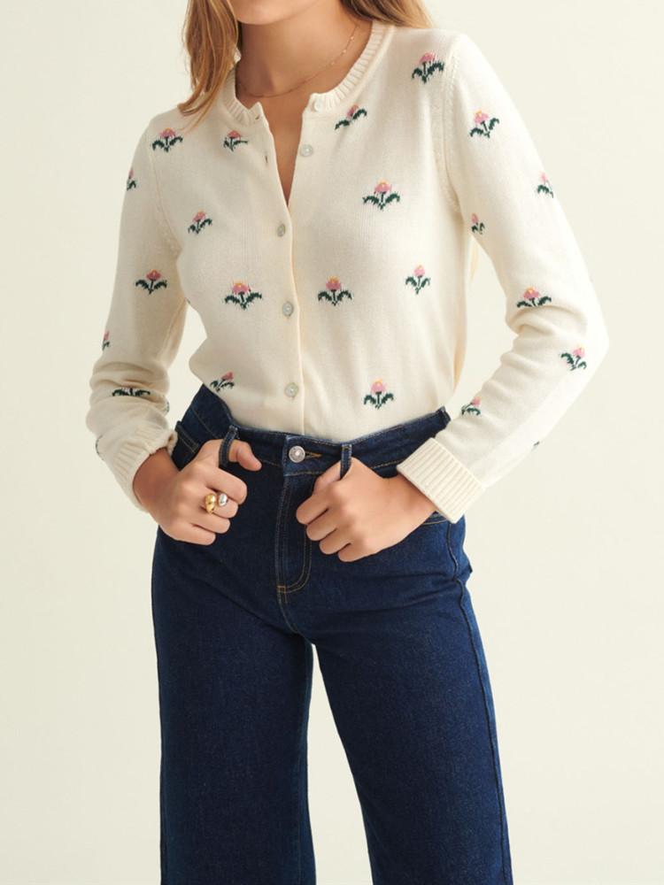 

New Flowers embellished crochet Women Knitted cardigan 2020 Early Autumn Single-breasted Sweater Female Knitwear Outwear Top