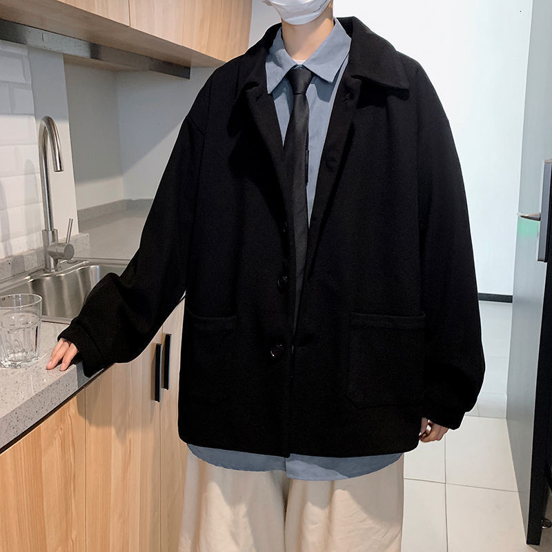 

Men's 2021 Wool Jacket Autumn New Arrival Release Wild Warm Black Free W24U, White.