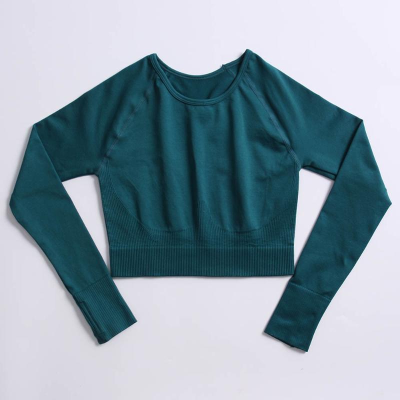 

2021 Seamless Long Sleeve Crop Top Yoga Top Sportswear Gym Workout Short Sleeve Shirts Padded Push Up Sports Bra Workout Tops, Green