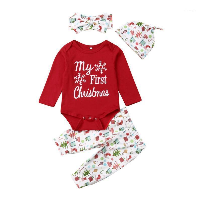 

Newborn Baby Girls Boys Clothes Set Infant Kids My First Christmas Outfit Toddler Cotton Bodysuit+Pants+Hat+Headband 4pcs 3-18M1, As pic