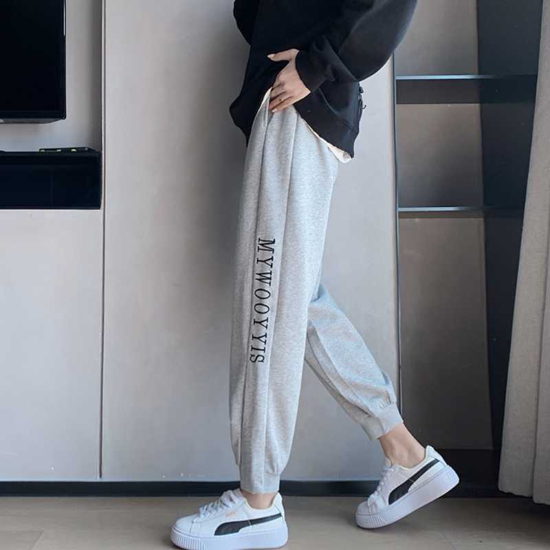 

Sweatpants Women Sports Loose Pants Autumn Casual Cotton Pocket Letters Print Elastic Waist Joggers Sportswear 9949, Black