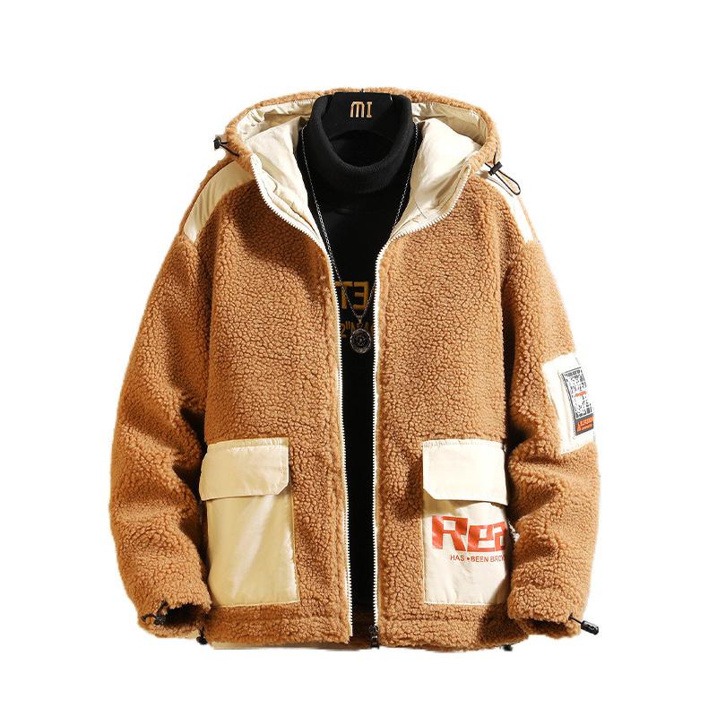 

Lamb down coat men's tide cotton coat plus velvet autumn and winter men's clothes Korean trend functional jacket, Gray