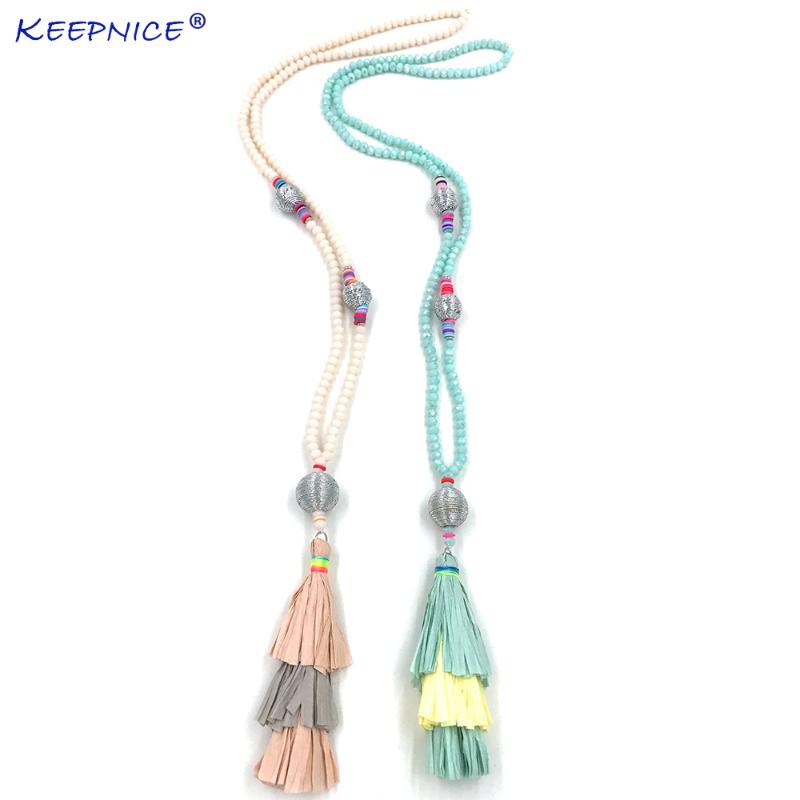 

New Bohemia Boho chic beaded Necklaces colorful tassel pendants long necklace statement Necklaces