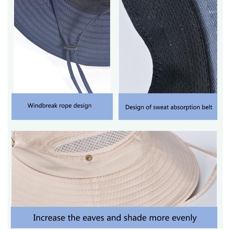 

Men Camping With Strap Hunting Breathable UV Protection Soft Sports Climbing Sun Hat Mountaineering Windproof Outdoor Fishing1, Black