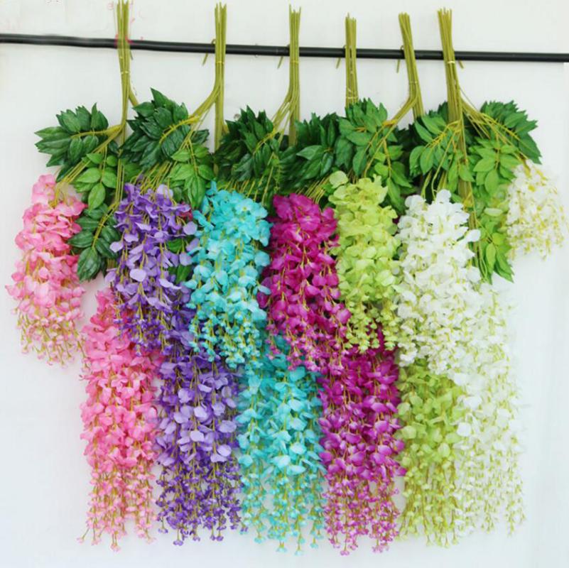 

12pcs/Lot 110cm Hanging Artificial Plant Wisteria Flower For Wedding Holiday Party Home Bar Hotel Wall Venue Decoration, Green