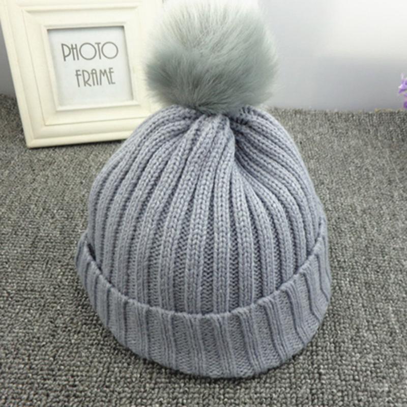 

Cute Winter Warm Kids Baby knitting Girl Boy Hats Infant Solid Knitted Pom Beanie Hat Crochet Ball Bobble Cap Children Hat 1-4Y, Red