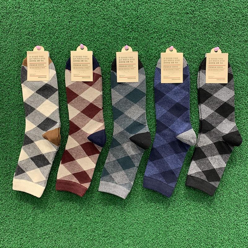 

2020 Winter Cotton Funny Socks Fahison Rhombus Lattice Happy Socks Men New Autumn Man Business Casual Party For Men, Mix 5 pairs