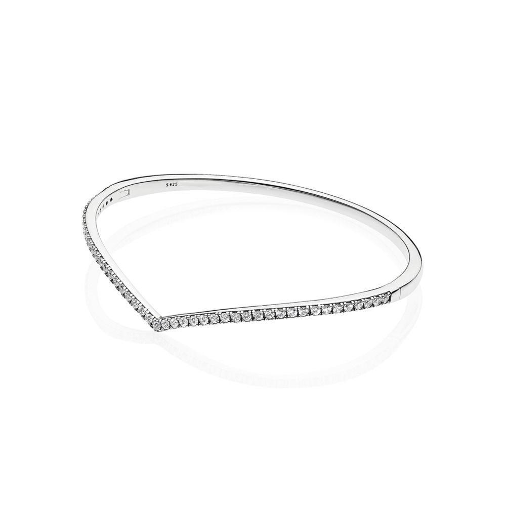 

Wholesale Romantic 2022 Spring New 925 Sterling Bracelet Silver Shimmering Wish Bangle Bracelet with Clear CZ Fits For European Bracelets Charms and Beads