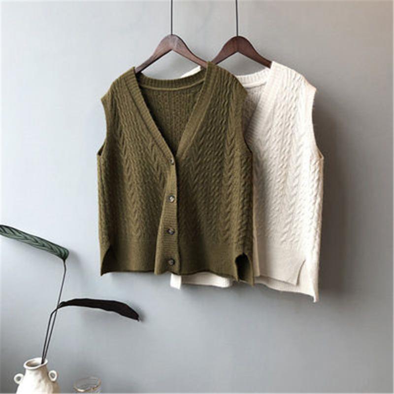 

2021 Spring Vest Waistcoats Women Knit Solid Loose Korean Style Side-slit New Fashion Students Womens Sleeveless All-match, Blue