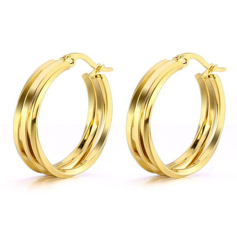 

MxGxFam Titanium steel Smooth 3 Circle Hoop Earrings (1pair) Jewelry For Men Women White / Yellow Gold Color